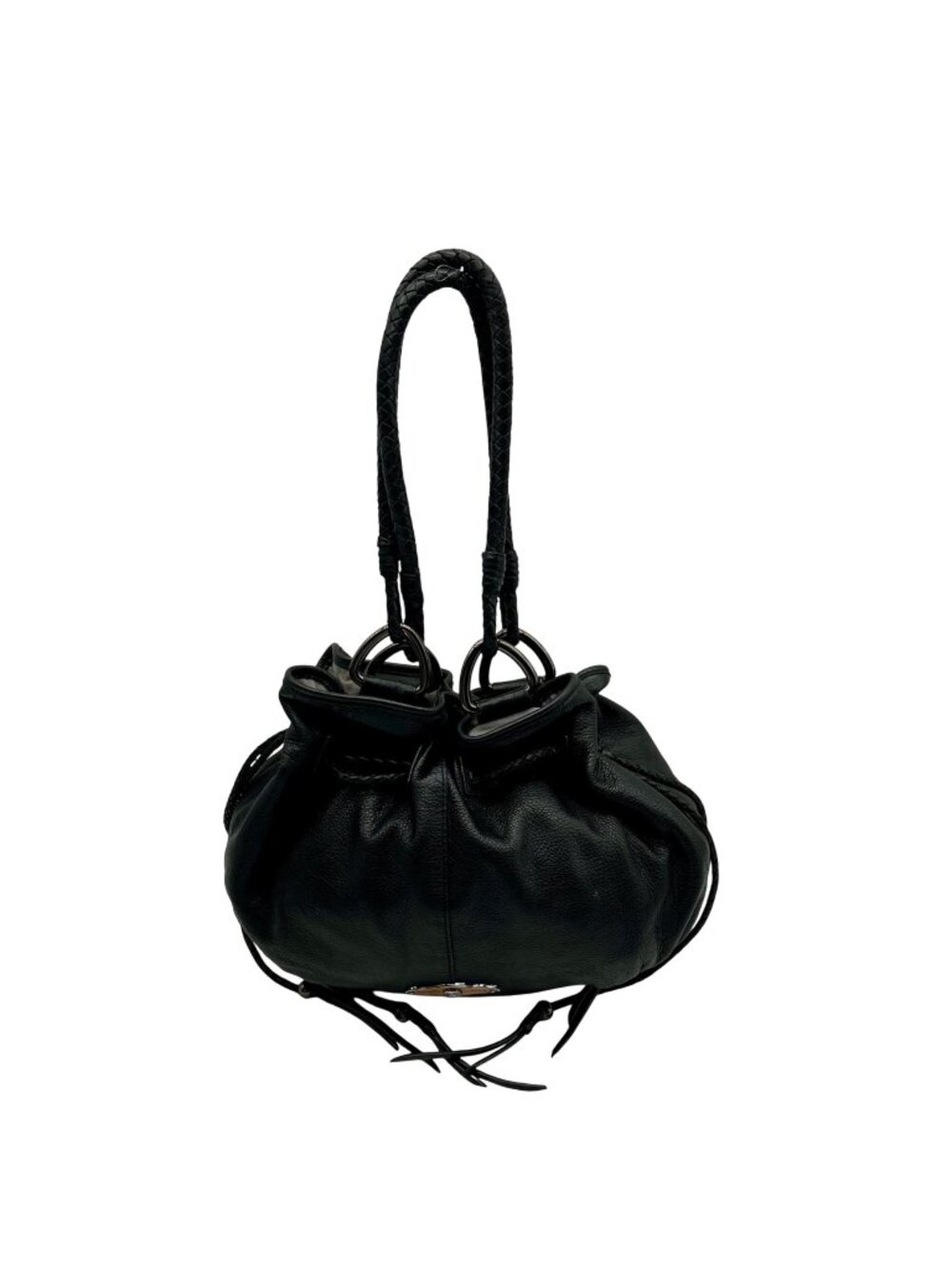 Elliott Lucca Black Pebbled Leather Drawstring Hobo Shoulder Bag